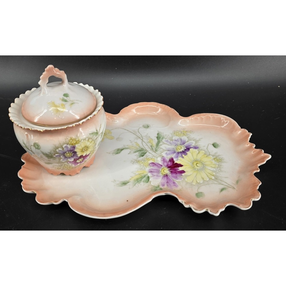 Antique Furstenburg Brunswick Germany Dresser‎ Vanity Tray w/Lidded Trinket Dish